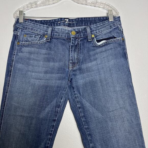 7 For All Mankind Womens A Pocket Flare Jeans Denim Sz 30 32 Low Rise USA Boho - Picture 8 of 16